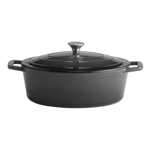 APS braadpan met deksel "5 STARS", gietijzer, geschikt voor inductie, ovenbestendig, inclusief dekselhouder, 33 x 25 cm, 5 liter, antraciet, 88309