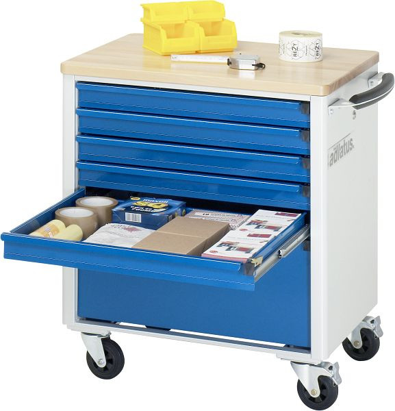 RAU gereedschapswagen serie adlatus model 7320, B700 x D500 x H795 mm, inclusief massief beukenhouten werkblad, 02-7320B.11