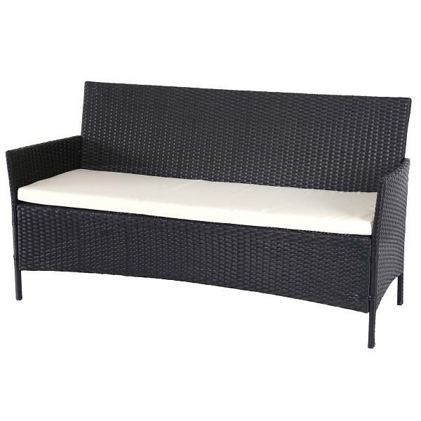 Mendler 3-zits poly rotan tuinbank Halden, bank, antraciet, kussen crème, 64282