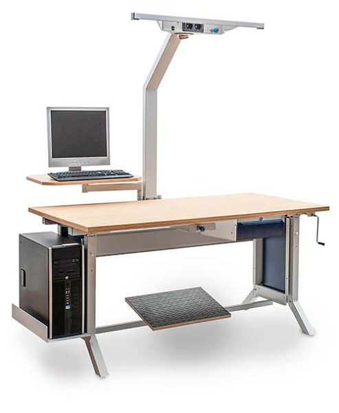 Bedrunka + Hirth werklijn onderstel tafelcombinatie, slingerverstelling, 1x werkblad beuken multiplex, 1500 x 750 mm, 07.75.55KHV