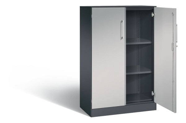 C+P vleugeldeurkast Asisto, H1310xB800xD435mm, kleur: zwart grijs/wit aluminium, beugelgreep, 3 niveaus, 141033-000 S10133