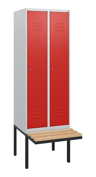 C+P Umkleidespind Classic PLUS, 2 Abteile, 1950x600x815mm, 7035/3020, Zylinderschlösser, Buche-Sitzleisten, 0800405-20 S10017