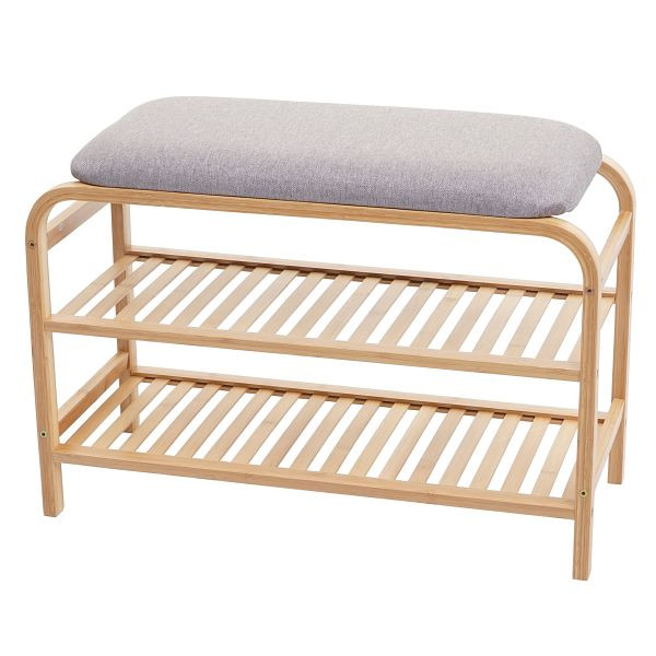 Mendler schoenenrek HWC-F72, bank gestoffeerde bank, schoenenrek, schoenenkast, opbergvak bamboe 50x70x30cm, 70380
