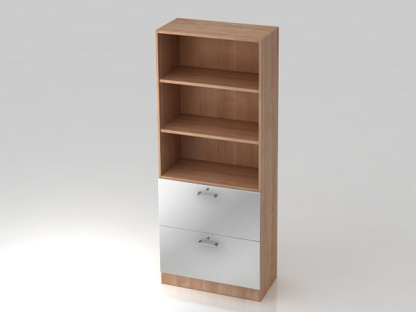 Hammerbacher kast 5OH, 2HR, onderplaat chroomgreep walnoot/zilver, 80x42x200,4 cm (BxDxH), V7300/N/S/CE