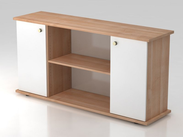 Hammerbacher dressoir 2 deuren 166cm gestreept handvat walnoot/wit, 166,1x44,8x84 cm (BxDxH), VSB2T/N/W/SG