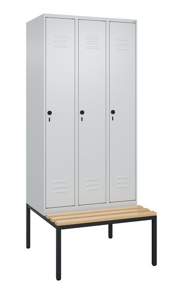 C+P luierkastje Classic PLUS, met onderbank, 3 vakken, 2120x900x815mm, 7035/7035, draaibare sluiting, beuken zitlat, 0800507-30 S10009
