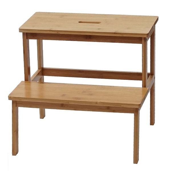 Mendler opstapkruk HWC-B87, opstapkruk opstapbank houten kruk, bamboe 43x47x38cm, 60735