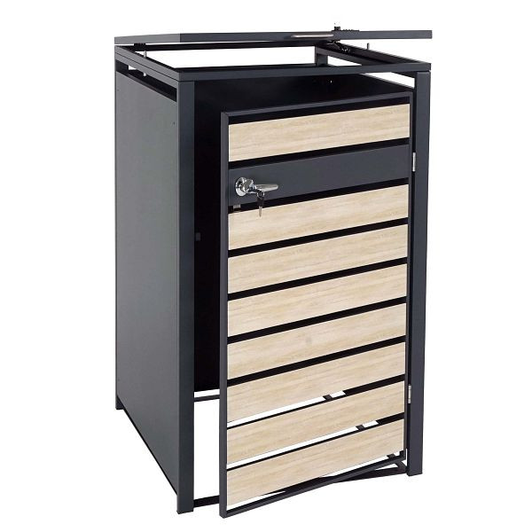 Mendler HWC-J81 vuilnisbak bekleding voor 1, vuilnisbak, uitbreidbaar, metaal 32kg, antraciet, beukenhout look lichtbruin, 83350