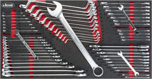 VIGOR combinatie, dubbele ring, dubbele steeksleutelset voor Serie XL, 6 - 36, 6 x 7 - 30 x 32, aantal gereedschappen: 58, V6650