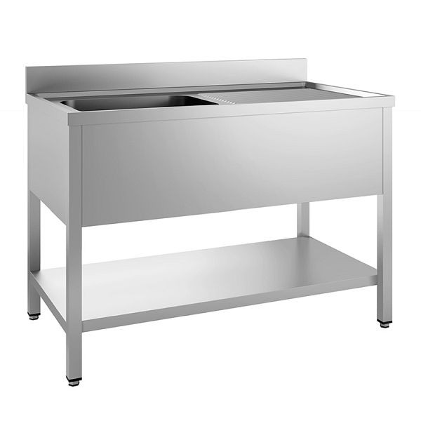 Gastro-Inox spoelbak met links 1 wasbak en onderstel, 1000(L)x700(D)x880(H)mm, 305.430
