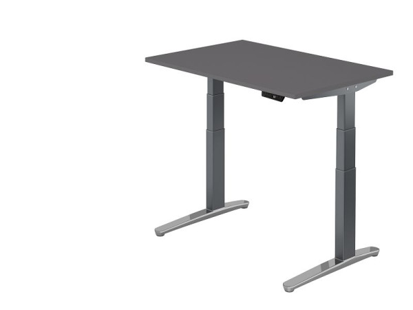Hammerbacher zit-sta bureau elektrisch 120x80cm grafiet/grafiet aluminium gepolijst, rechthoekige vorm, VXBHM12/G/GC
