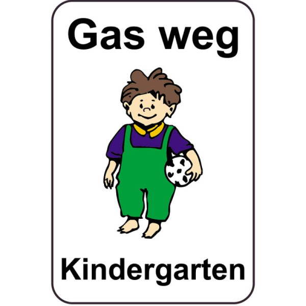 Steen HGS kinderinformatiebord/verkeersbord Gas weg kleuterschool, 650x1000mm, voet: wit geverfd, 14762