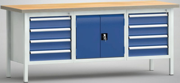 KLW standaard werkbank, 2000 x 700 x 840 mm, met beuken multiplex blad, WS239N-2000M40-E2050