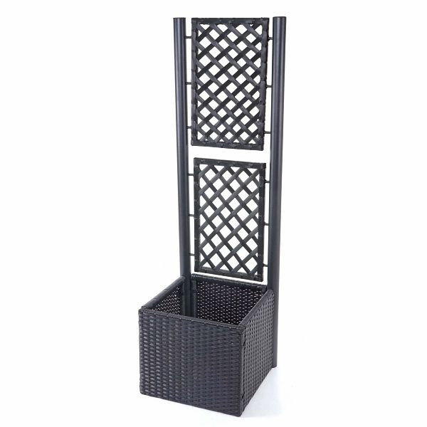Mendler poly rotan trellis HWC-D76, plantenbak trellis, 142x43x43cm, antraciet, 64276