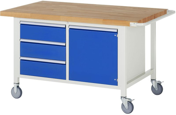 RAU verrijdbare werkbank serie 8000, dubbele bodemcontainer (3x lade, 1x draaideur), 1500x880x900 mm, 05-8468A2-159B4S.11