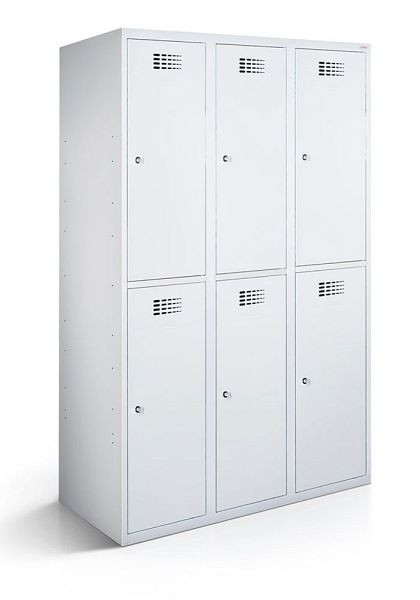 KEMMLIT garderobekast met 3 vakken en 6 deuren 30cm met gesloten bodem, lichtgrijs 7035, draaibare sluiting, 251338