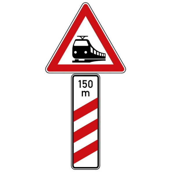 Steen HGS overweg met drie rijstroken, 900 mm / vlakke vorm / 2 mm / RA1, met afstandsinformatie (installatie rechts), 156-11-211