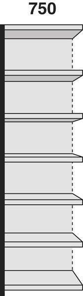 Kerkmann stellingveld Stora 100, B 750 x D 300 x H 2600 mm, zilver/lichtgrijs, 51259614