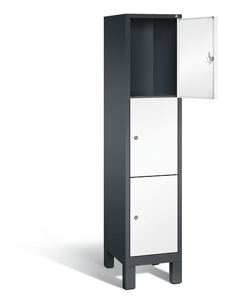 C+P lockerkast Evolo, H1850xB420xD500mm, kleur: zwartgrijs / verkeerswit, 3 vakken, 48010-123 S10104