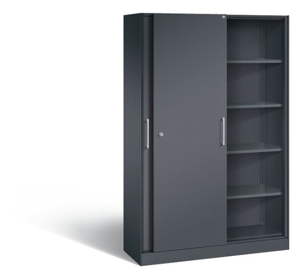 C+P schuifdeurkast Asisto, H1980xB1200xD435mm, kleur: zwart-grijs, beugelgreep, 5 niveaus, 142001-000 S10039