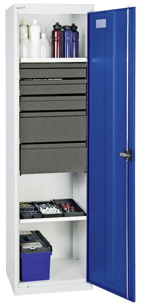 stumpf gereedschaps- en materiaalkast serie 3000, 7035/5010, 3 laden 100 mm, 2 laden 200 mm, 2 badplanken, 3005674