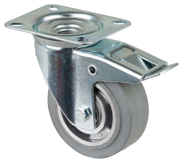 BS rollen transportrol met rem, breedte 40 mm, Ø100 mm, tot 150 kg, grijze elastische banden, aluminium wiellichaam, kogellagers, L420.B83.100