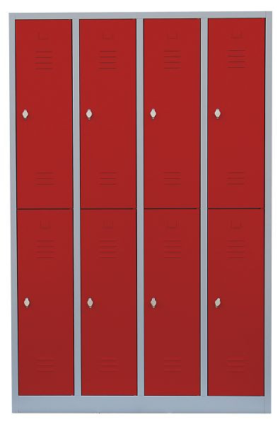 Lüllmann stalen kledingkast/garderobe, 1800 x 1170 x 500 mm, lichtgrijs/vuurrood, 520244