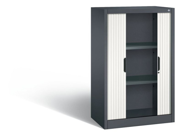 C+P dressoir met rolluik Omnispace, H1230xB800xD420mm, kleur: zwartgrijs/verkeerswit, verzonken greep, 3 niveaus, 3231-00 S10157