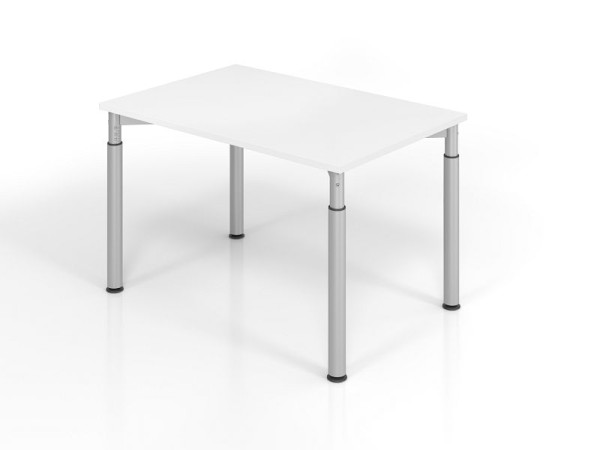Hammerbacher bureau YS12, 120 x 80 cm, blad: wit, 25 mm dik, ABS dikke rand, rechthoekige vorm, zilver, VYS12/W/S