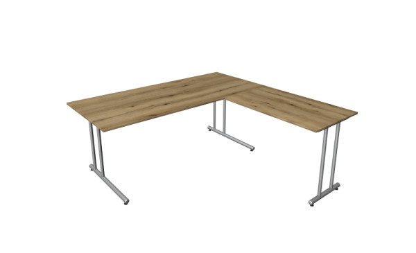 Kerkmann hoekige werkplek start-up, bestaande uit bureau B 1800 x D 800 x H 750 mm en aanschuiftafel 1000 x 600 x 750 mm, eiken, 11436655