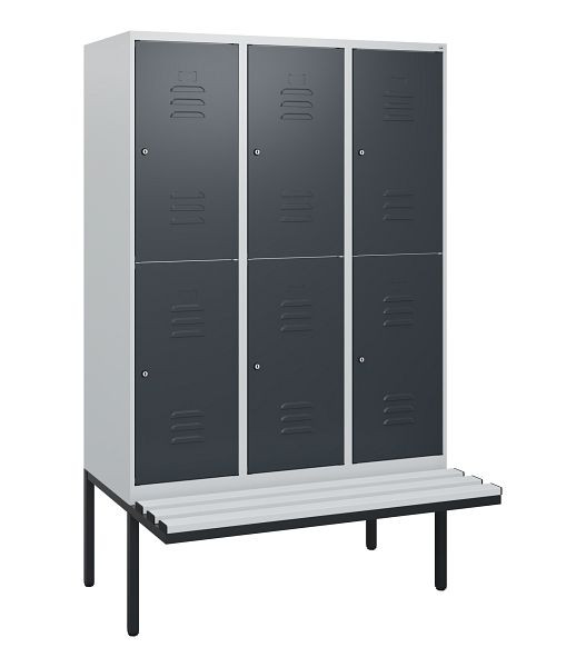 C+P dubbeldekskast Classic PLUS, 3 compartimenten, 1950x1200x815mm, 7035/7016, cilindersloten, zwevende zitting, 0803405-32 S10083