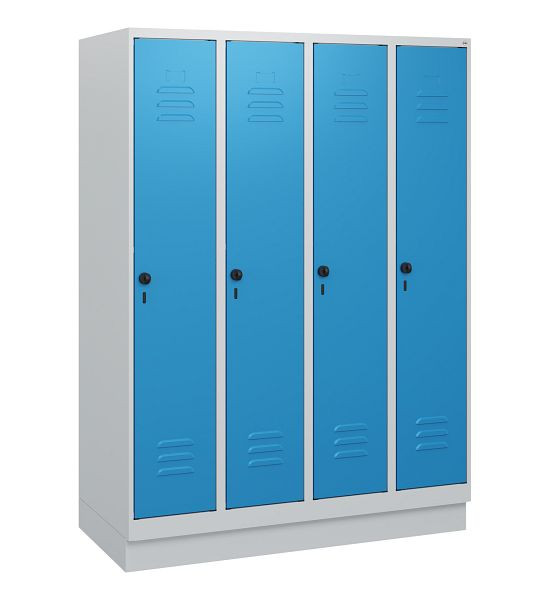 C+P Umkleidespind Classic PLUS, Sockel, 4 Abteile, 1630x1200x500mm, 7035/5012, Drehriegel, 0800205-40 S10004