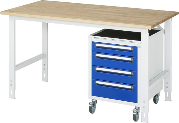 RAU compleet model 10 werktafel Tom, B1500xD1000xH760-1080mm, massief beuken plaat-25mm, 06-625B10-15-KM10.11
