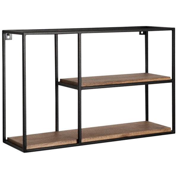 Wohnling wandplank 60x40x18 cm mango massief hout / metaal hangplank rechthoekig, industrieel, WL6.748
