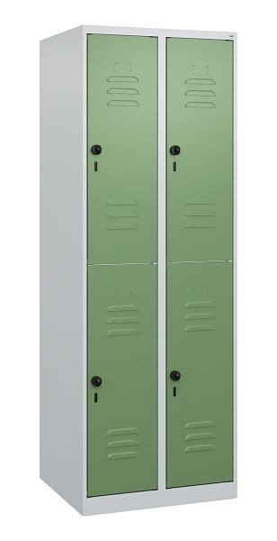 C+P Doppelstöckiger Spind Classic PLUS, 2 Abteile, 1700x600x500mm, 7035/6011, Drehriegel, 0803007-20 S10006