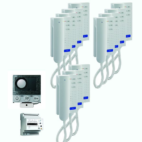TCS audio:pack installatie voor 11 woonunits, met ingebouwde luidspreker ASI12000 + 11x deurtelefoon ISH3030 + control unit BVS20, PAIH110/004