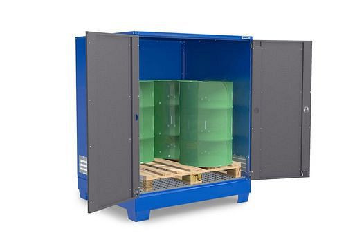 DENIOS SteelSafe gevaarlijke stoffen depot D4, met deuren, voor 4 vaten op een chemicaliënpallet, 220 l, 291-038
