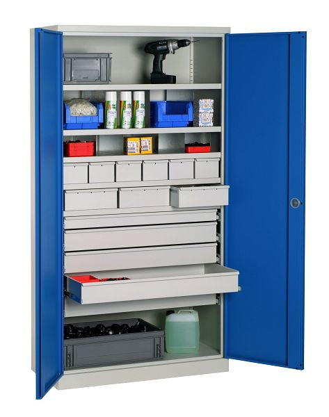 SOFAME ingerichte werkplaatskast 1000x500x1950mm, 6 laden + 3 laden + 1 lade + 4 laden + 5 planken, hemelsblauw, W030090029GCBI