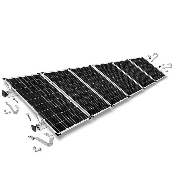 Offgridtec montageset met platte dakhaak voor montage op schuin dak 6 zonnepanelen framehoogte 30 mm, 8-01-013770-011