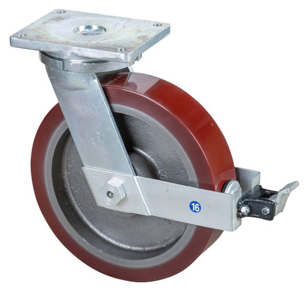 BS-wielen Zwaarlastwiel met wiel/slot, breedte 100 mm, Ø400 mm, tot 3500 kg, polyurethaan gegoten 95 Shore A, gegoten lichaam, kogellagers, RR120.C10.401