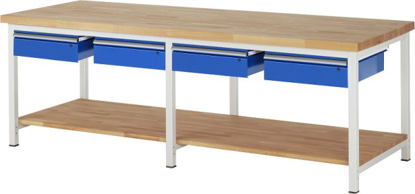 RAU werkbank in hoogte verstelbaar 8002A7, B2500xD900xH840-1040mm, 4x lade gedeeltelijk uittrekbaar, 03-8002A7-259B4H.11