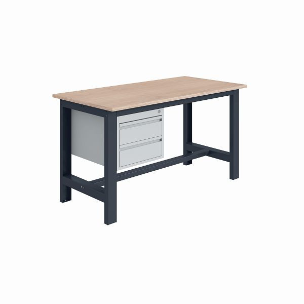 SOFAME SI werkbank, B 1200 x D 750 x H 840 mm, multiplex werkblad 40 mm met onderstel 2 laden H150 mm, hemelsblauw RAL 5015, W010010671BI