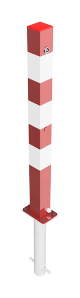 Schake-afzetpaal stalen buis 70 x 70 mm opklapbaar, met 8 mm driehoekslot, met grondhuls type 470.60, ca. 400 mm ondergronds, 470UNHB