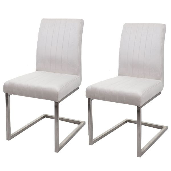 Mendler set van 2 sledestoelen HWC-L14, bezoekersstoel, vergaderstoel, fluweel geborsteld RVS, creme-wit, 98098
