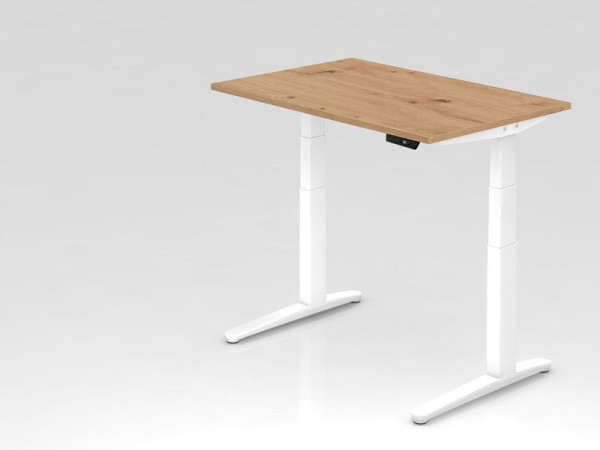 Hammerbacher bureau XBHM12, 120 x 80 cm, blad: knoestig eiken, 25 mm dik, ABS dikke rand, rechthoekige vorm, wit, VXBHM12/R/WW