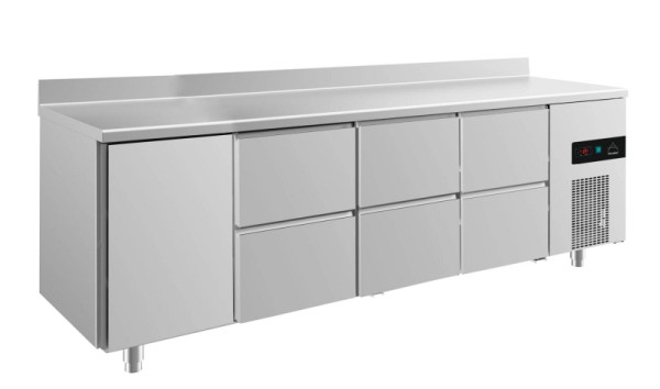 A&S Polarny koeltafel -2 tot +8°C met 1x deur links en 3x twee laden, 2330 x 700 x 850 mm, met opstand, KT4TZZZA
