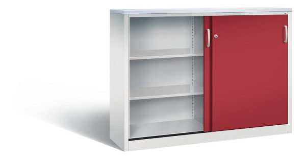 C+P dressoir met schuifdeuren Acurado, H1200xB1600xD400mm, kleur: lichtgrijs/robijnrood, beugelgreep, 3 niveaus, 2147-1200 S10313
