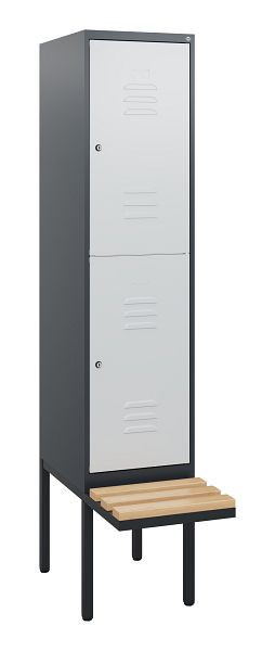 C+P dubbeldekkerkast Classic PLUS, 1950x400x815mm, 7016/7035, cilindersloten, beukenhouten zitlatten, zwevende zitting, 0803405-12 S10043