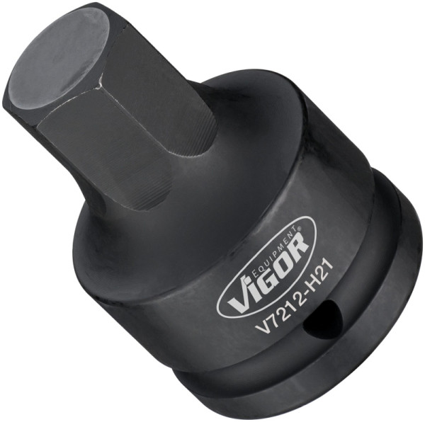 VIGOR slagmoersleutel schroevendraaier bit, hol vierkant 20 mm (3/4 inch), binnenzeskant profiel, 21 mm, V7212-H21