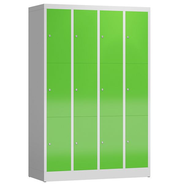 Lüllmann ClassiX lockerkast, 4 compartimenten met elk 3 compartimenten, 1800 x 1185 x 500 mm, lichtgrijs/geelgroen, X-520345